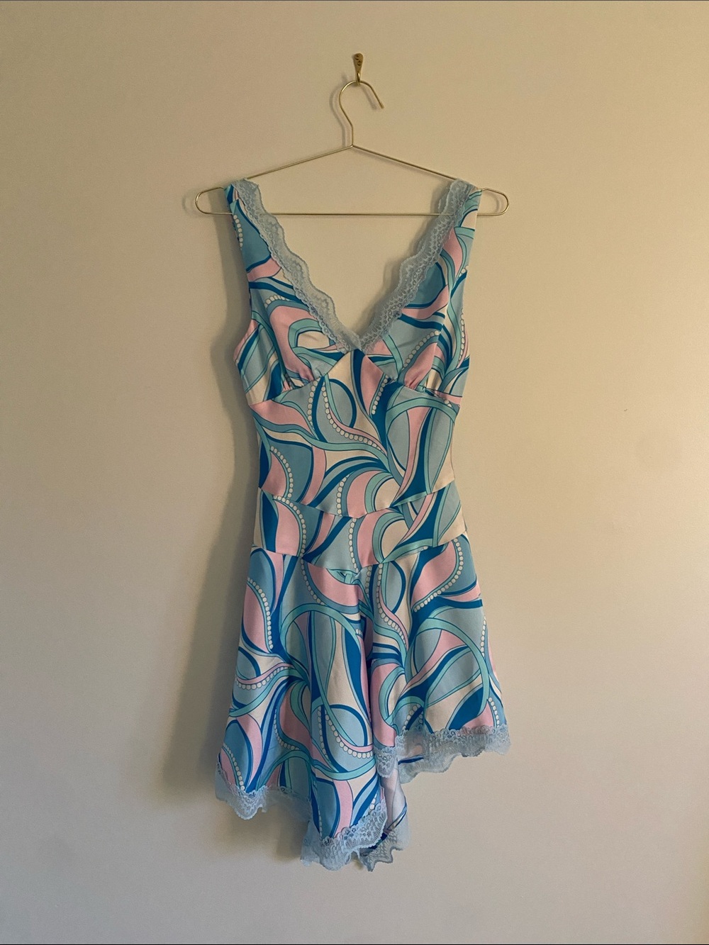 Avec Les Filles Paisley Satin Lace Trim Bias Mini Dress | 6 - Picture 4 of 14